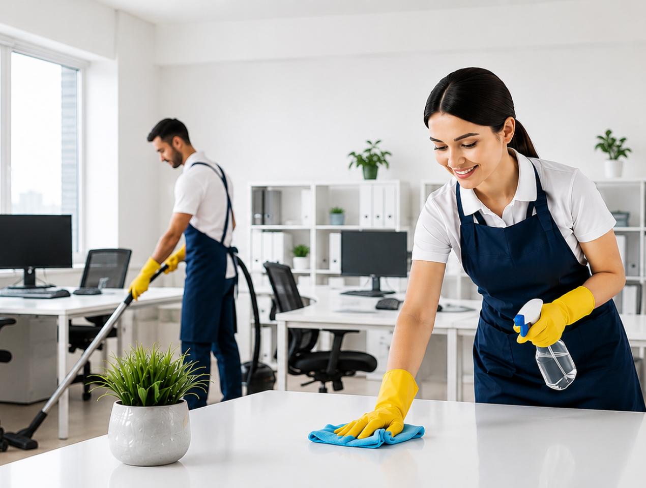Commercial cleaning team at work in Singapore
